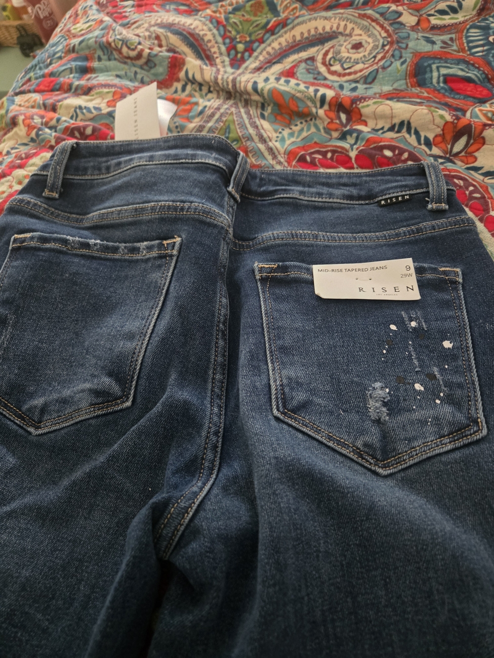Risen Midrise Tapered Jeans in Dark Blue with Distressed Detail - Picture 10 of 11